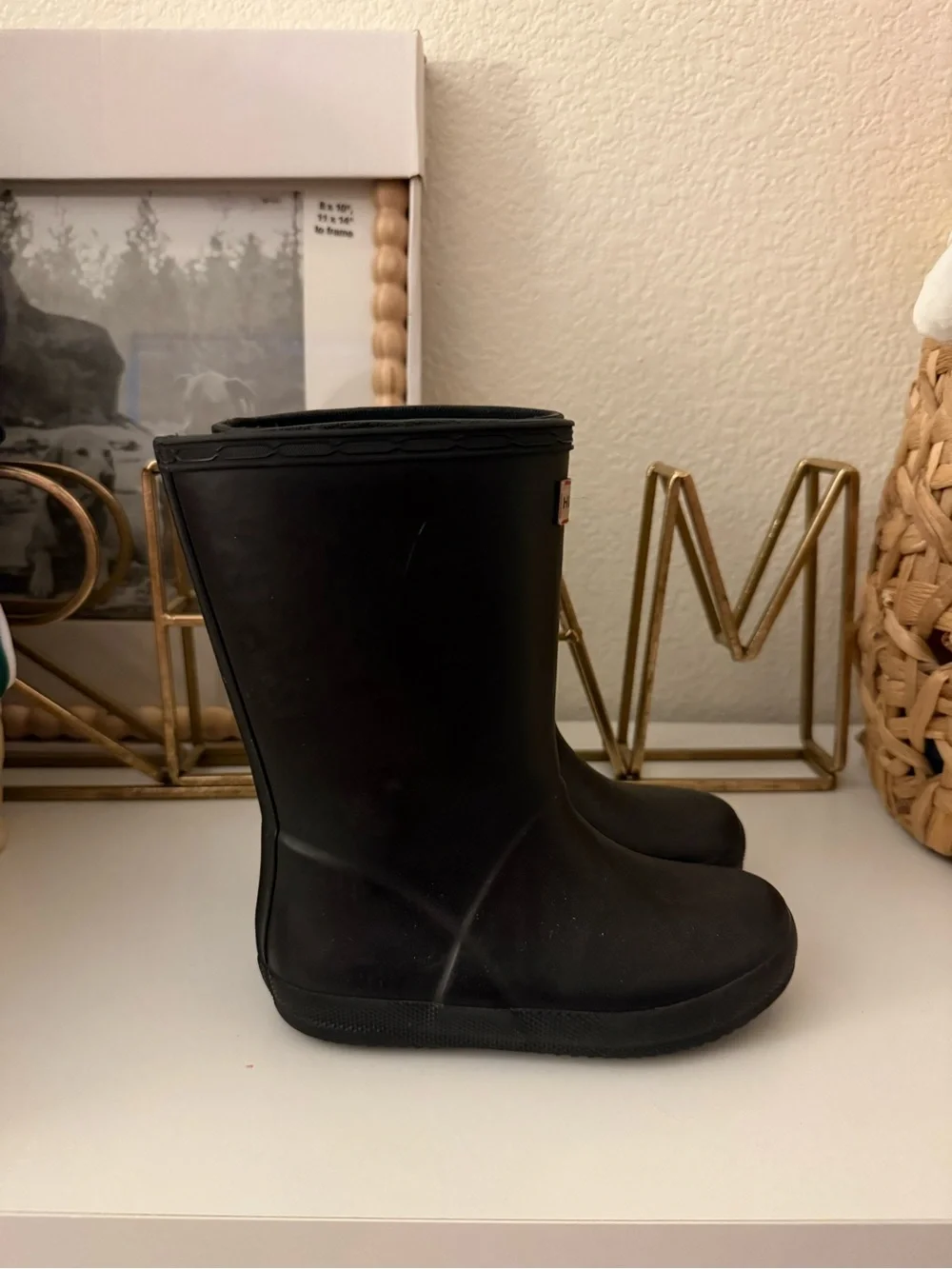 Hunter Black Matte Mid-Calf Rain Boots with Logo
